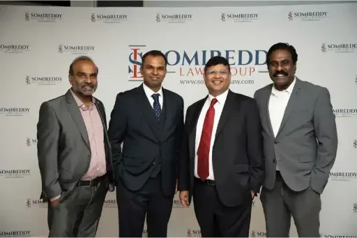 Somireddy Law Group's Keith Blair, Vijay Yellareddigari, Santosh Somireddy, and Rama Rao Simhadri.