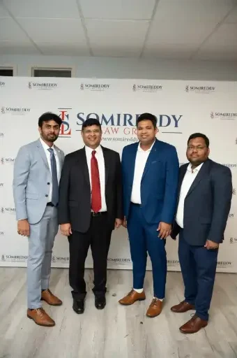 Somireddy Law Group attorneys Lokesh Grandhi, Santosh Somireddy, Aditya Manda, and Gopal Reddy.