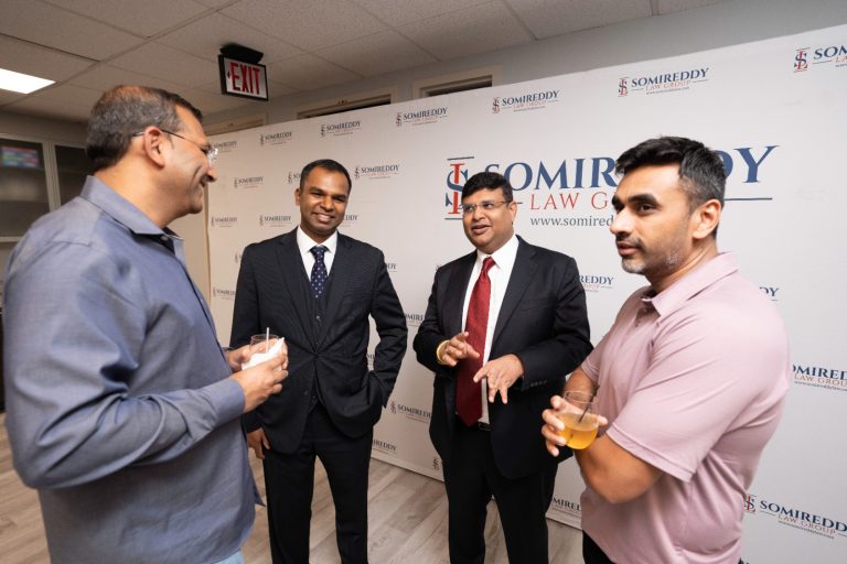 Somireddy Law Group's Santosh Somireddy and Vijay Yellareddigari with Hari Krishna and Srikanth Durgam.